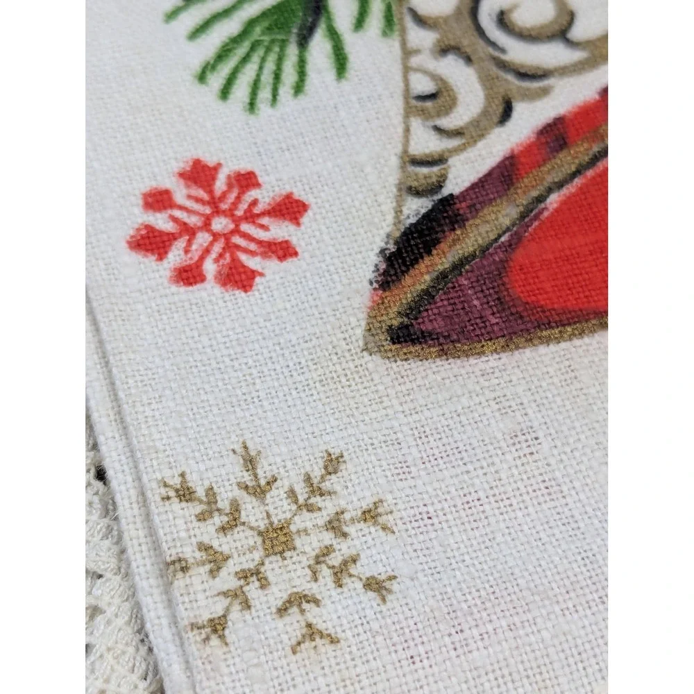 Vintage Pure Linen Christmas Tea Towel Red Bells Holiday Kitchen Decor